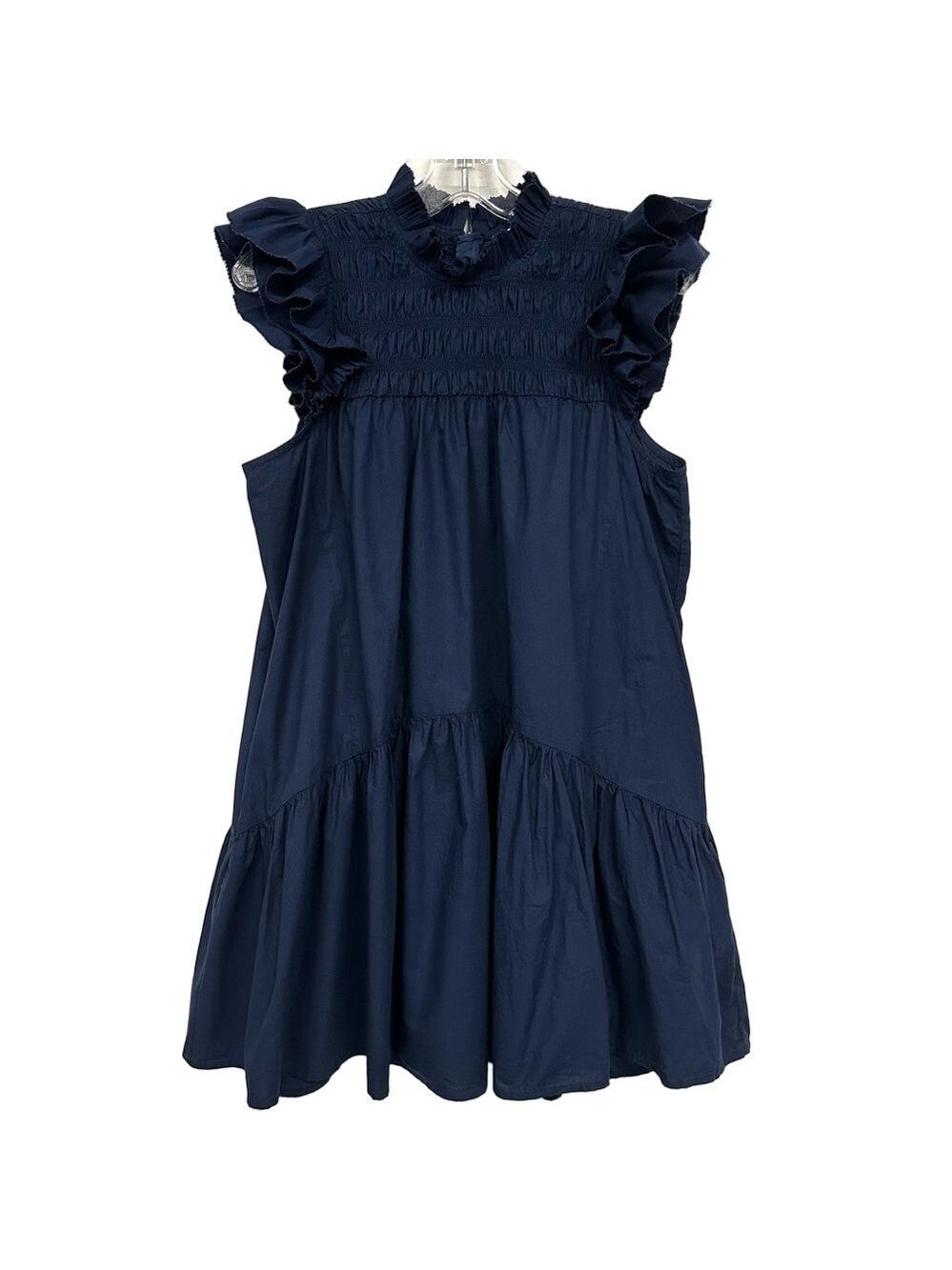 Anthropologie Love the Label navy cotton poplin ruffle dress Large Feminine